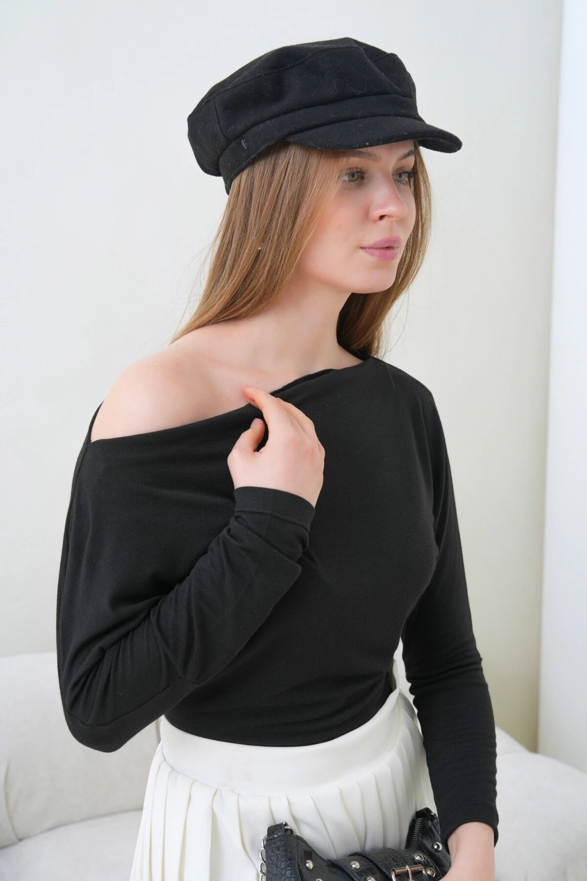 Kadın Kayık Yaka Yarasa Kol Lycralı Penye Bluz