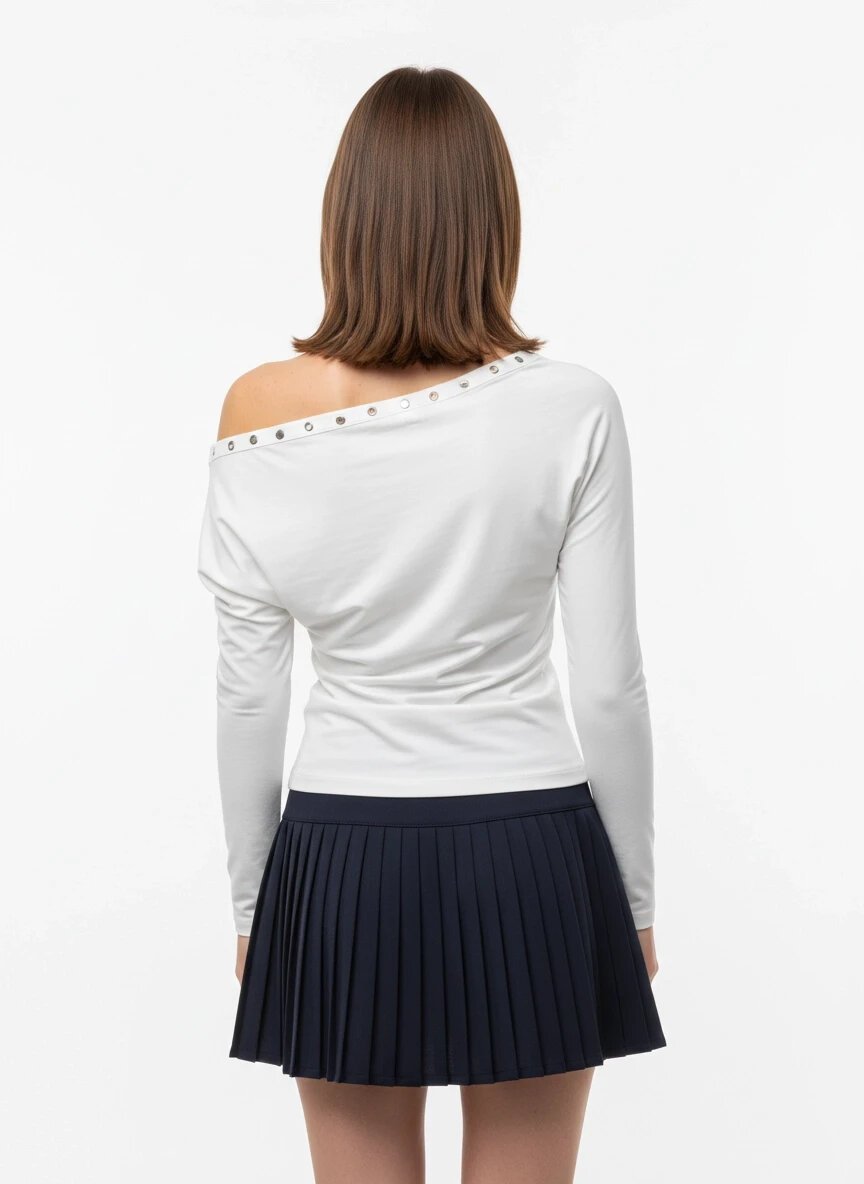 Kadın Kayık Yaka Yarasa Kol Yakası Troklu Lycralı Penye Bluz