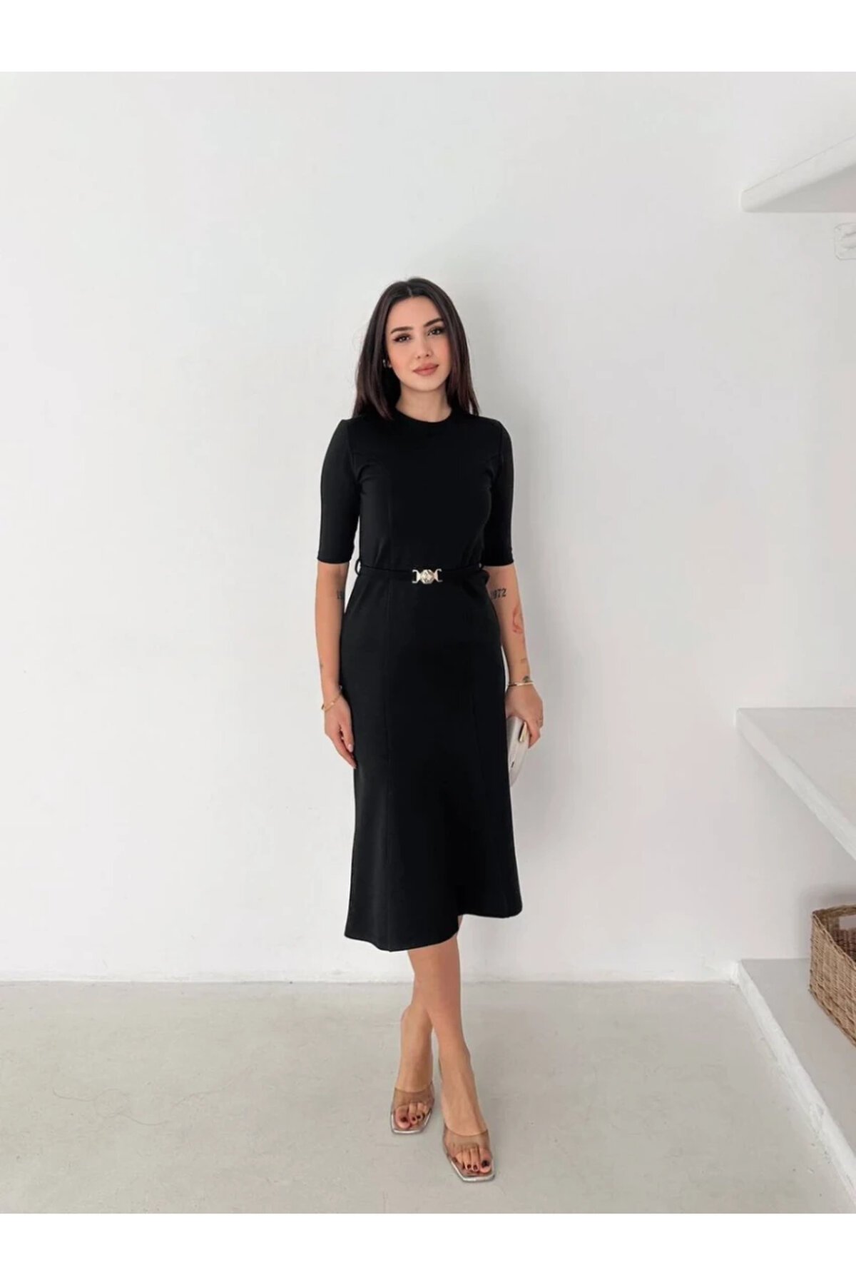 Kadın Kemerli Kalem Elbise