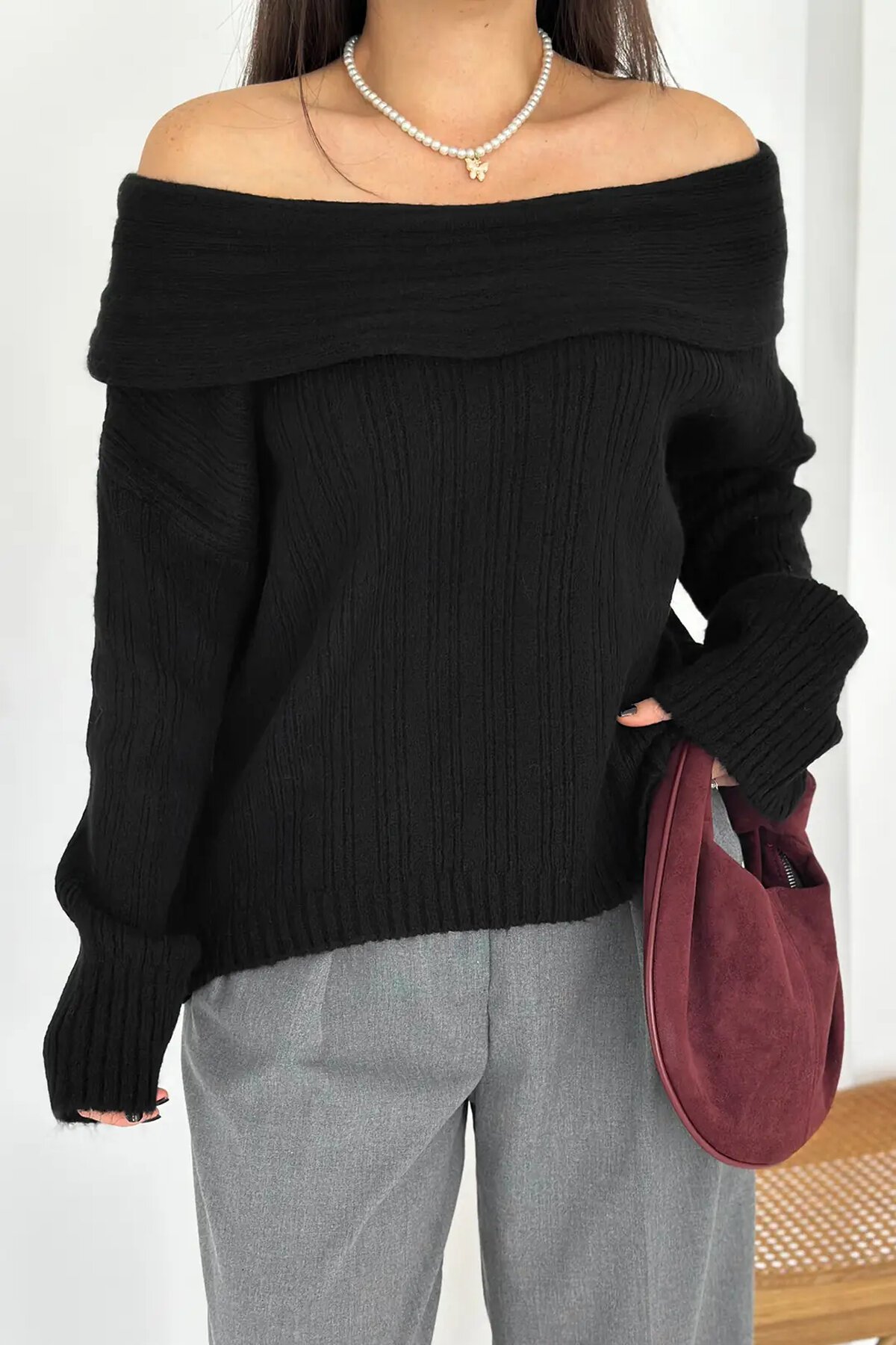 Kadın Madonna Yaka Triko