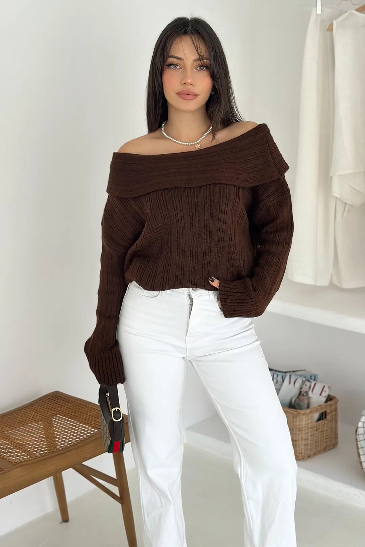 Kadın Madonna Yaka Triko