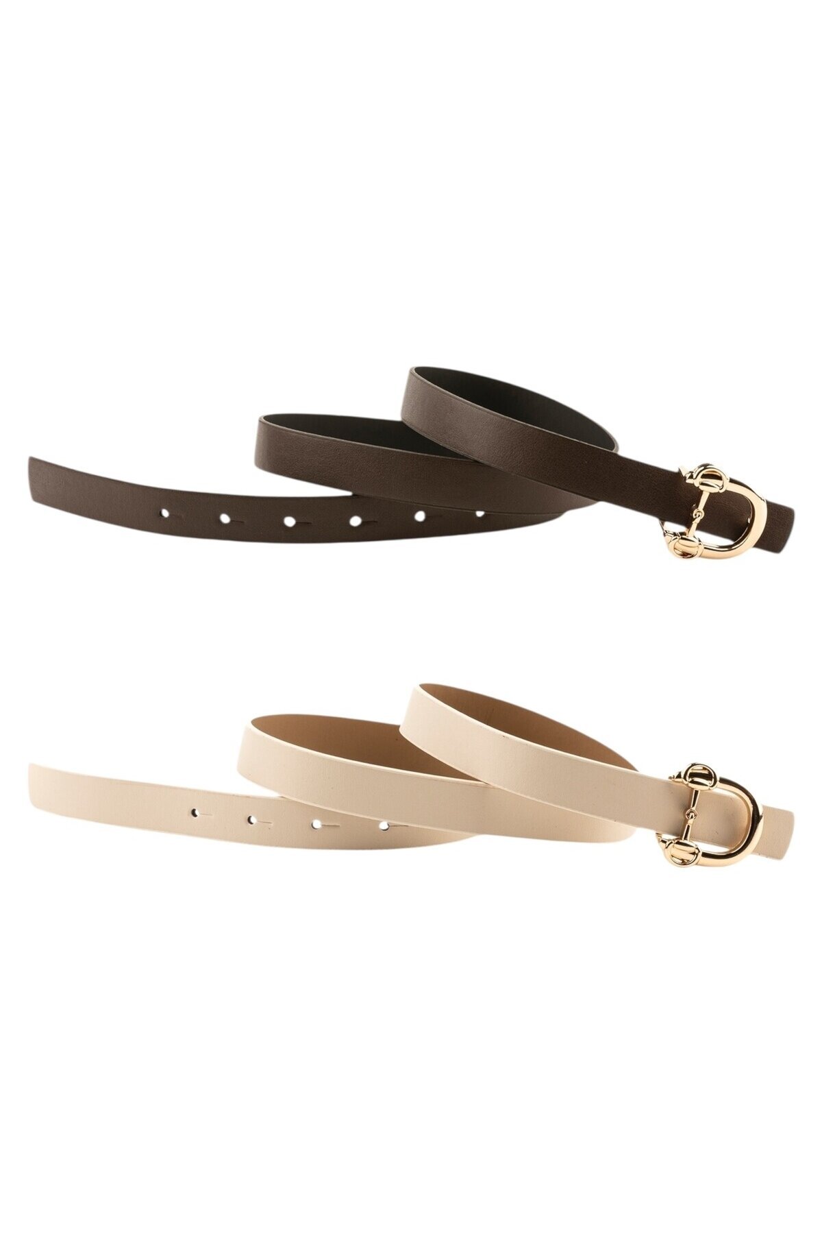 Kadın Modern D Tokalı Kahverengi_ Bej Kemer