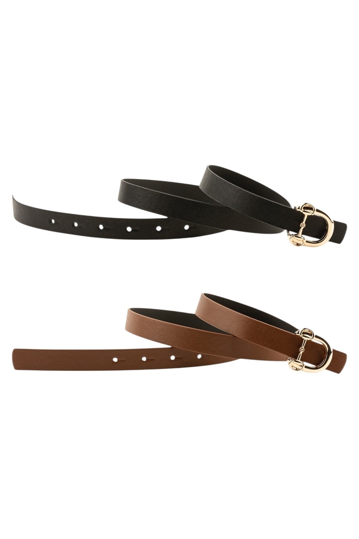 Kadın Modern D Tokalı Siyah_Taba Kemer