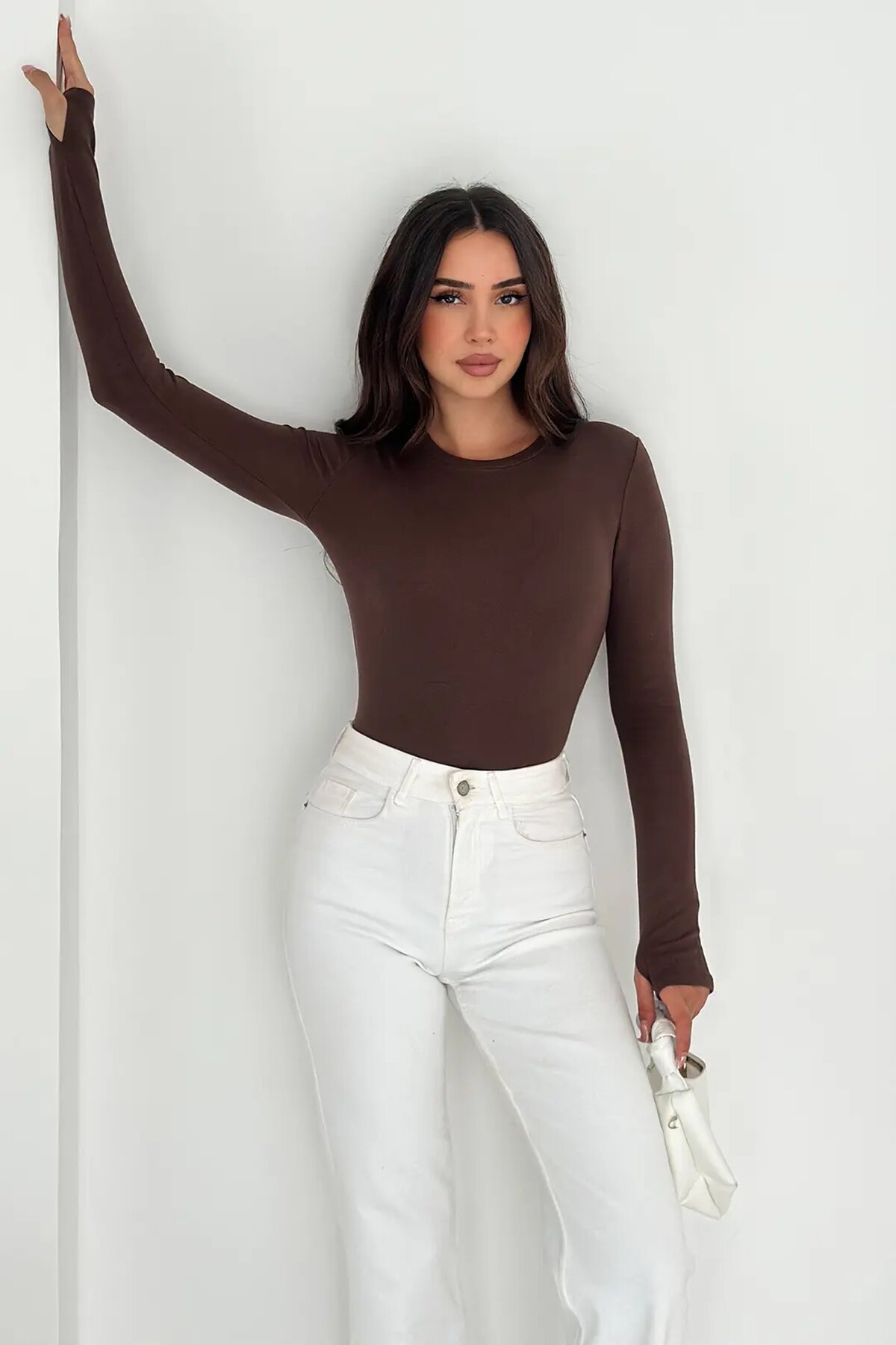 Kadın Parmak Geçmeli Uzun Kollu Bluz – Vücuda Oturan & Astarsız