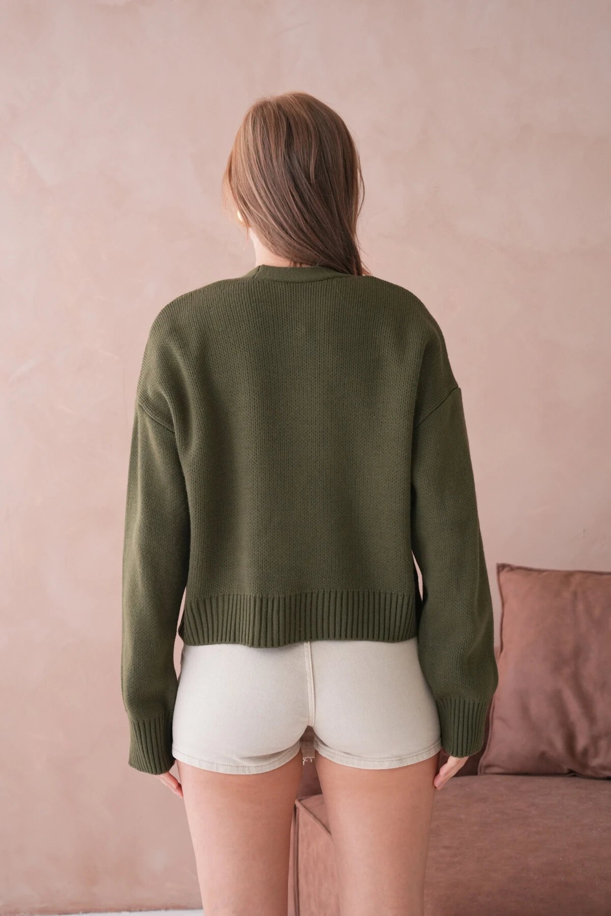 Kadın Polo Yaka Düğme Detay Oversize Triko Hırka