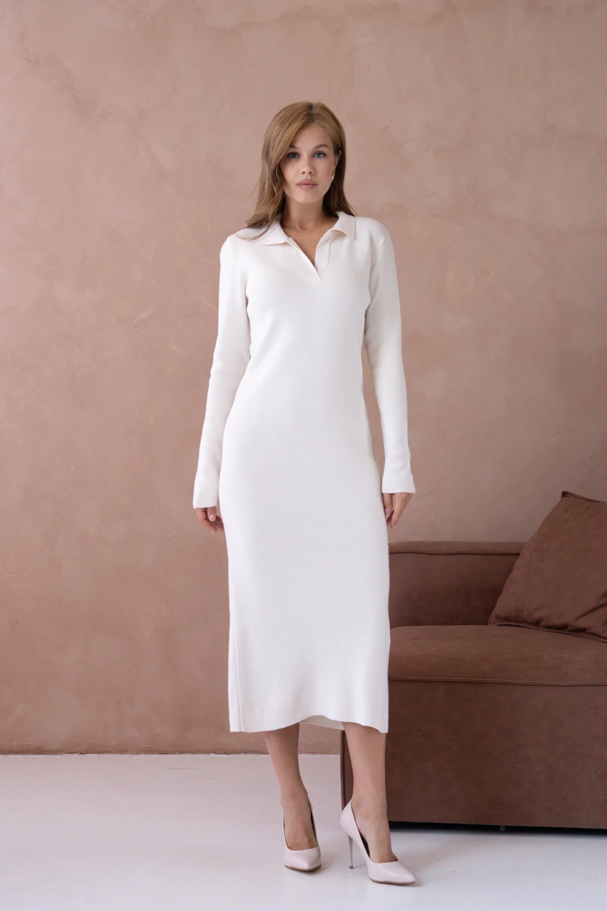 Kadın Polo Yaka Yamuşak Dokulu Maksi Boy Triko Elbise