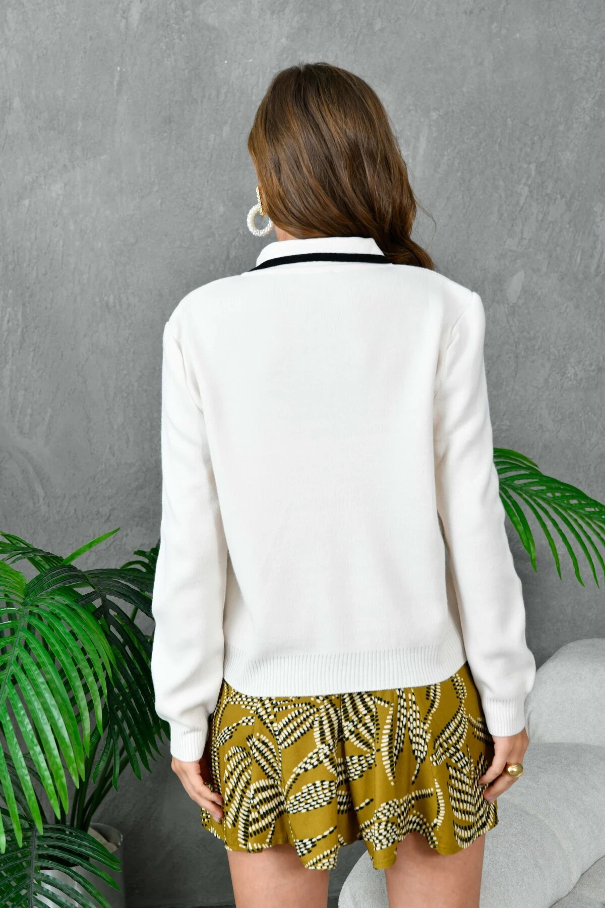 Kadın Polo Yaka Yarım Pat Fermuar Kapama Basic Triko Kazak