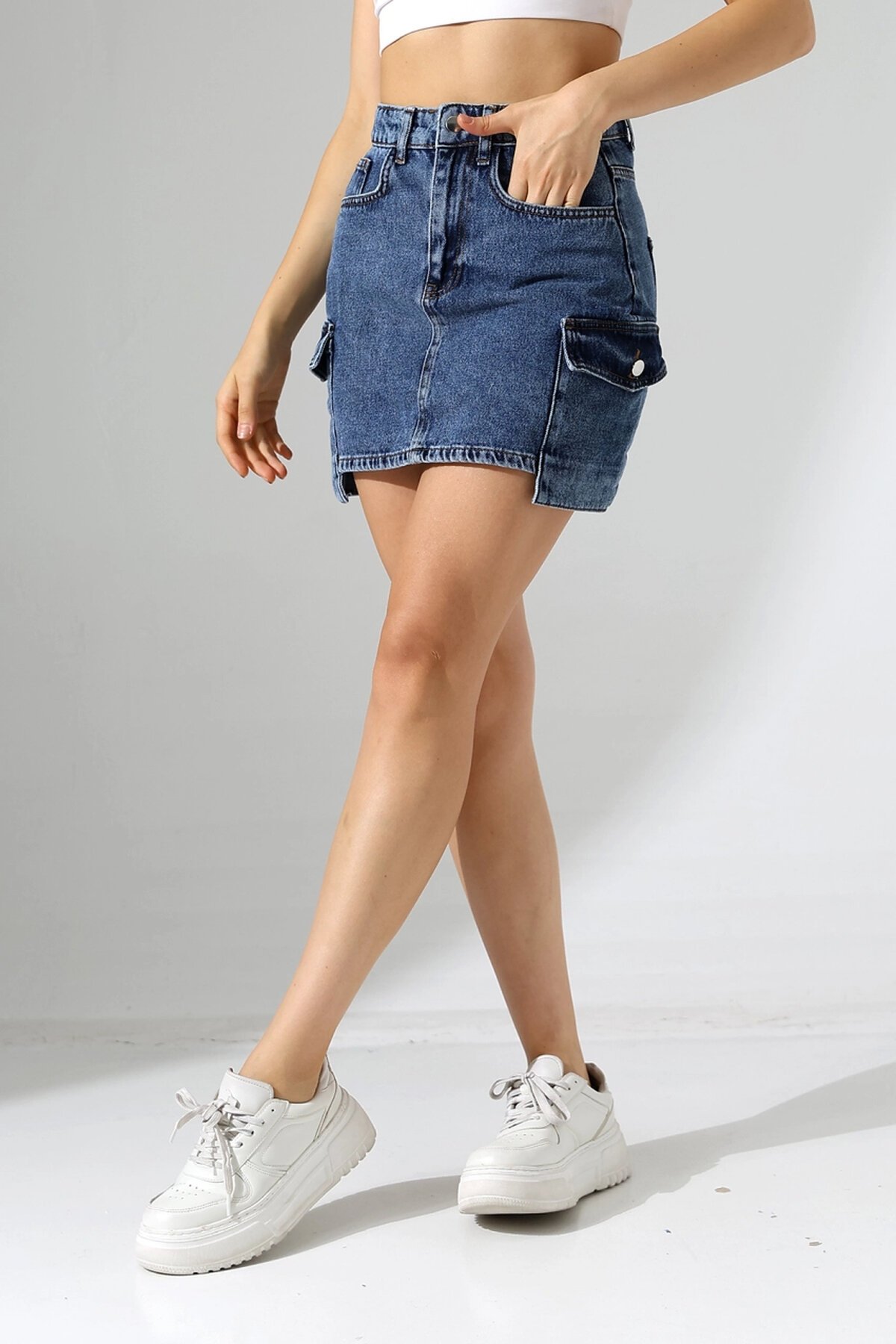 Kargo Cep Detay Mini Kot Etek