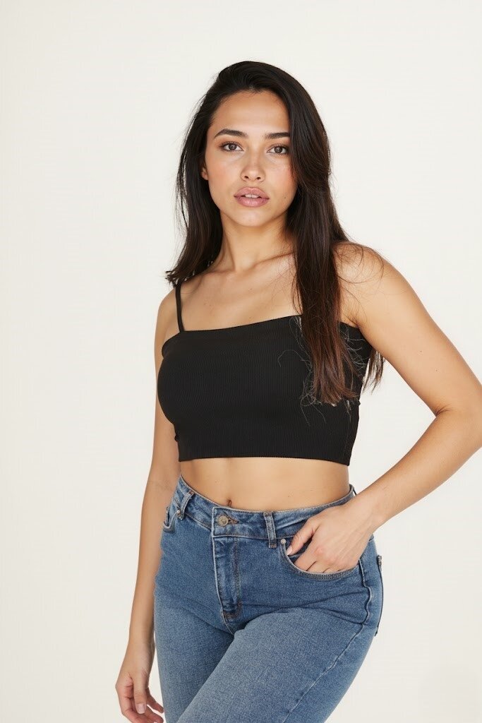 Kaşkorse İnce Askılı Topik Bluz SIYAH