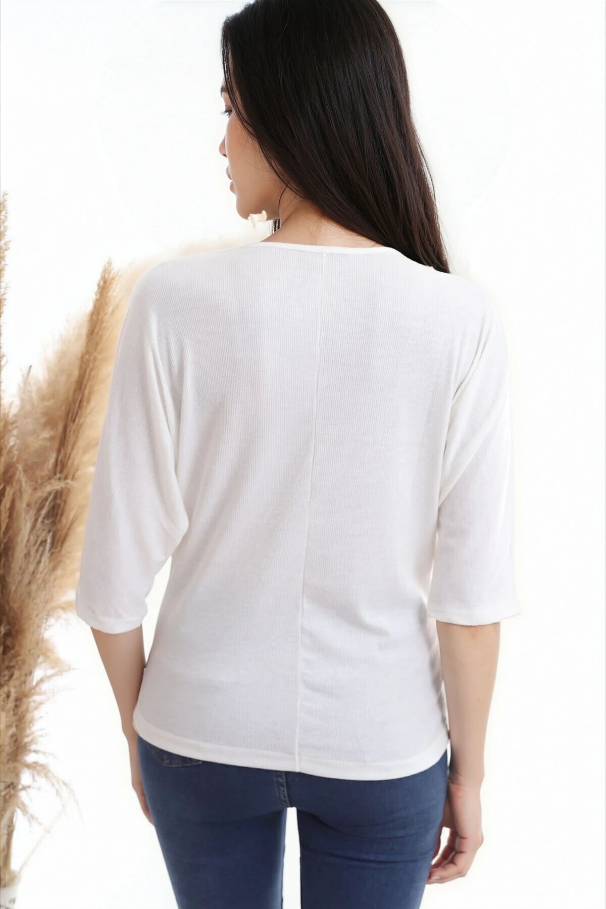 Kaşkorse Yaka Dantelli Yarasa Kol Bluz EKRU