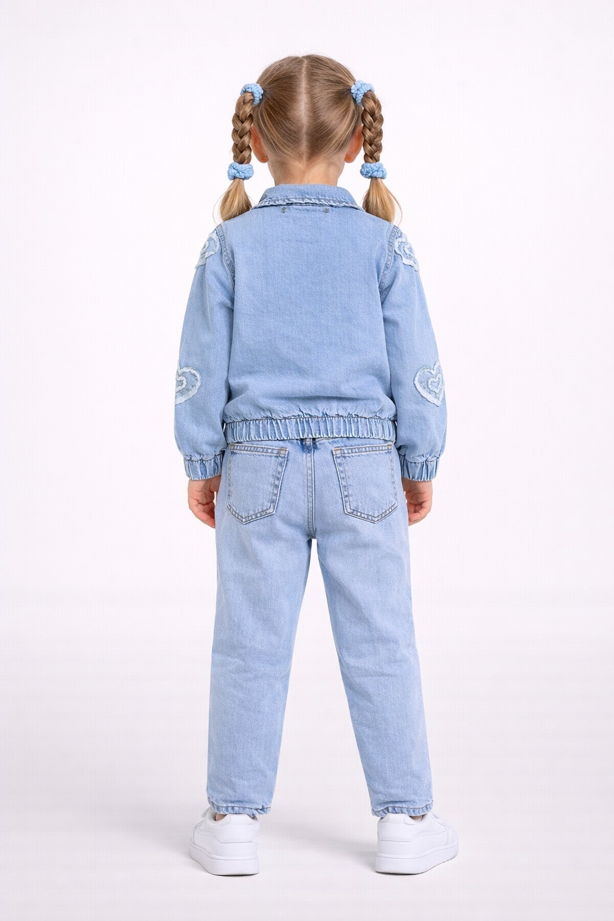 Kız Çocuk Kalp Desenli Jean Takım