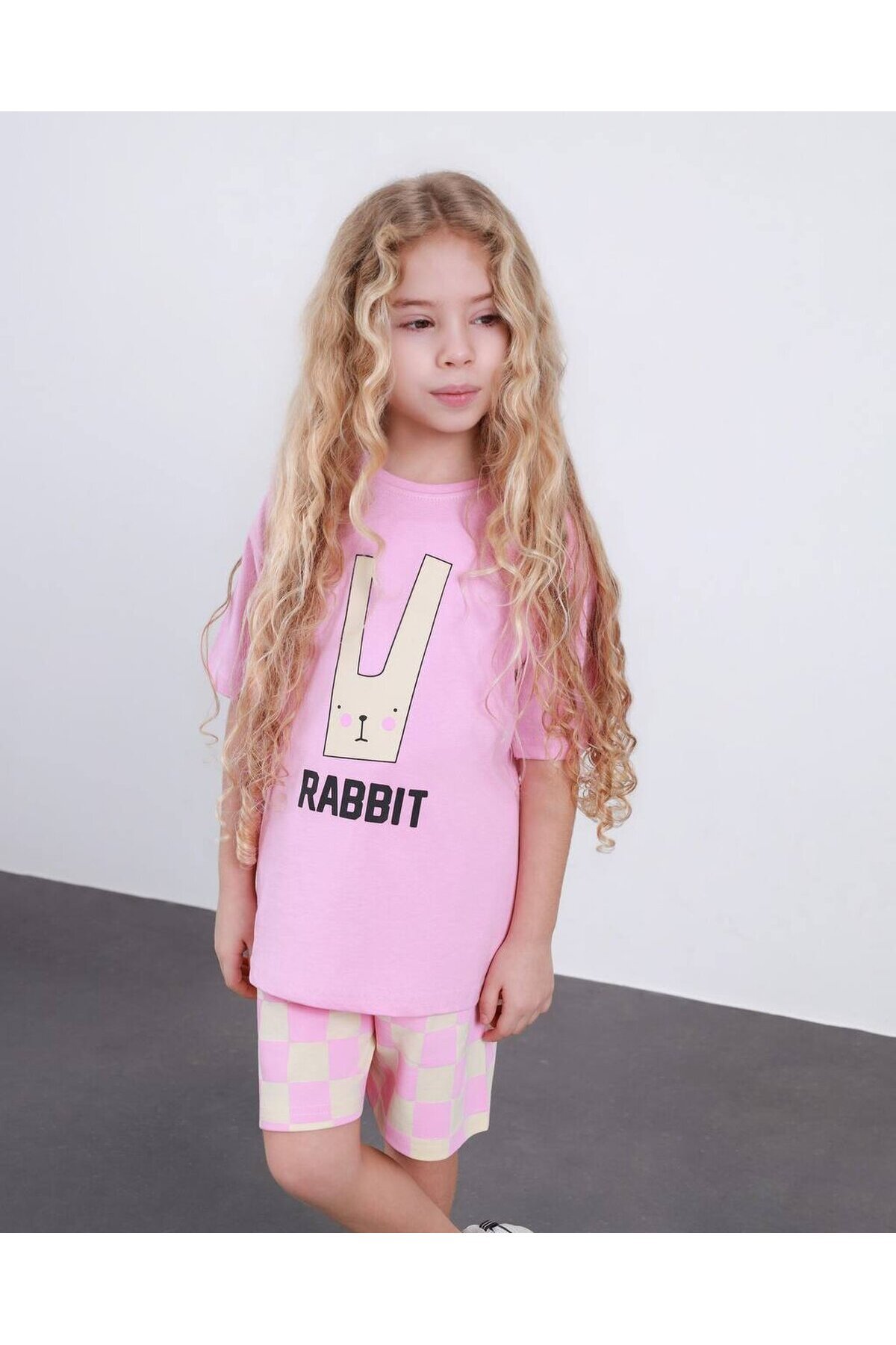 Kız Çocuk Ekose Desenli Şort T-Shirt Alt Üst Takım