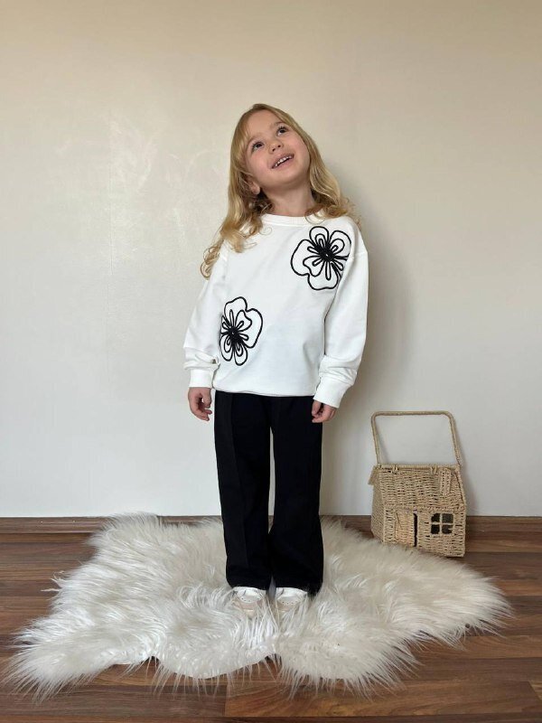 Kız Çocuk İki İplik Likralı Alt Üst Takım Beyaz