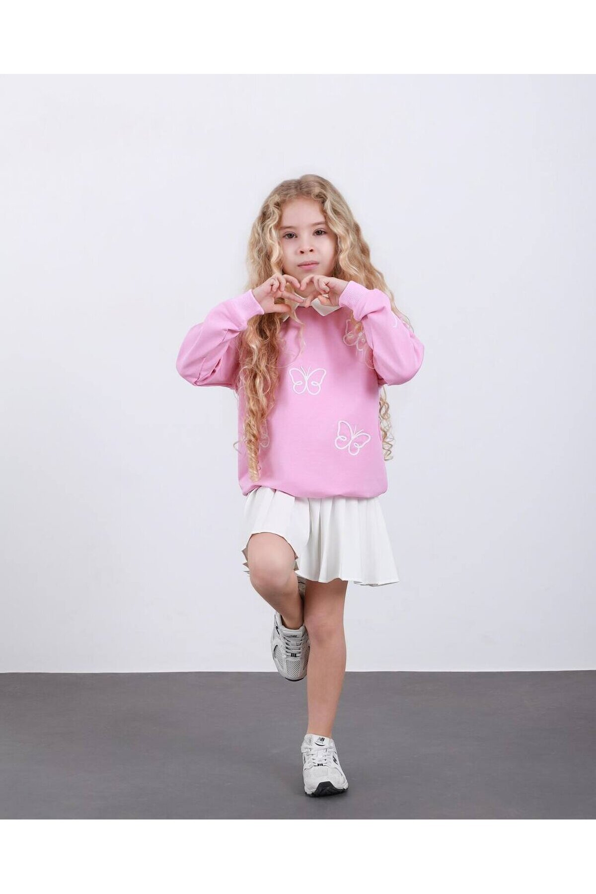 Kız Çocuk Pileli Etek ve Alt Üst Takım Pembe
