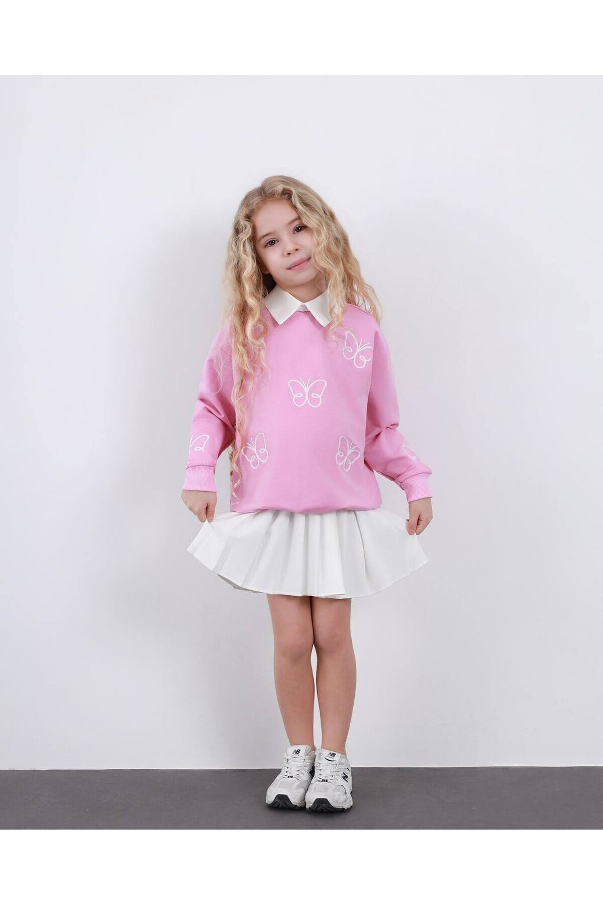 Kız Çocuk Pileli Etek ve Alt Üst Takım Pembe