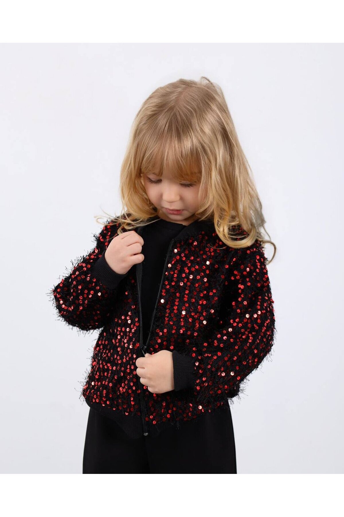 Kız Çocuk Sakallı Hırka Payet Detay Pantalon Hırka Badi 3 lü Takım