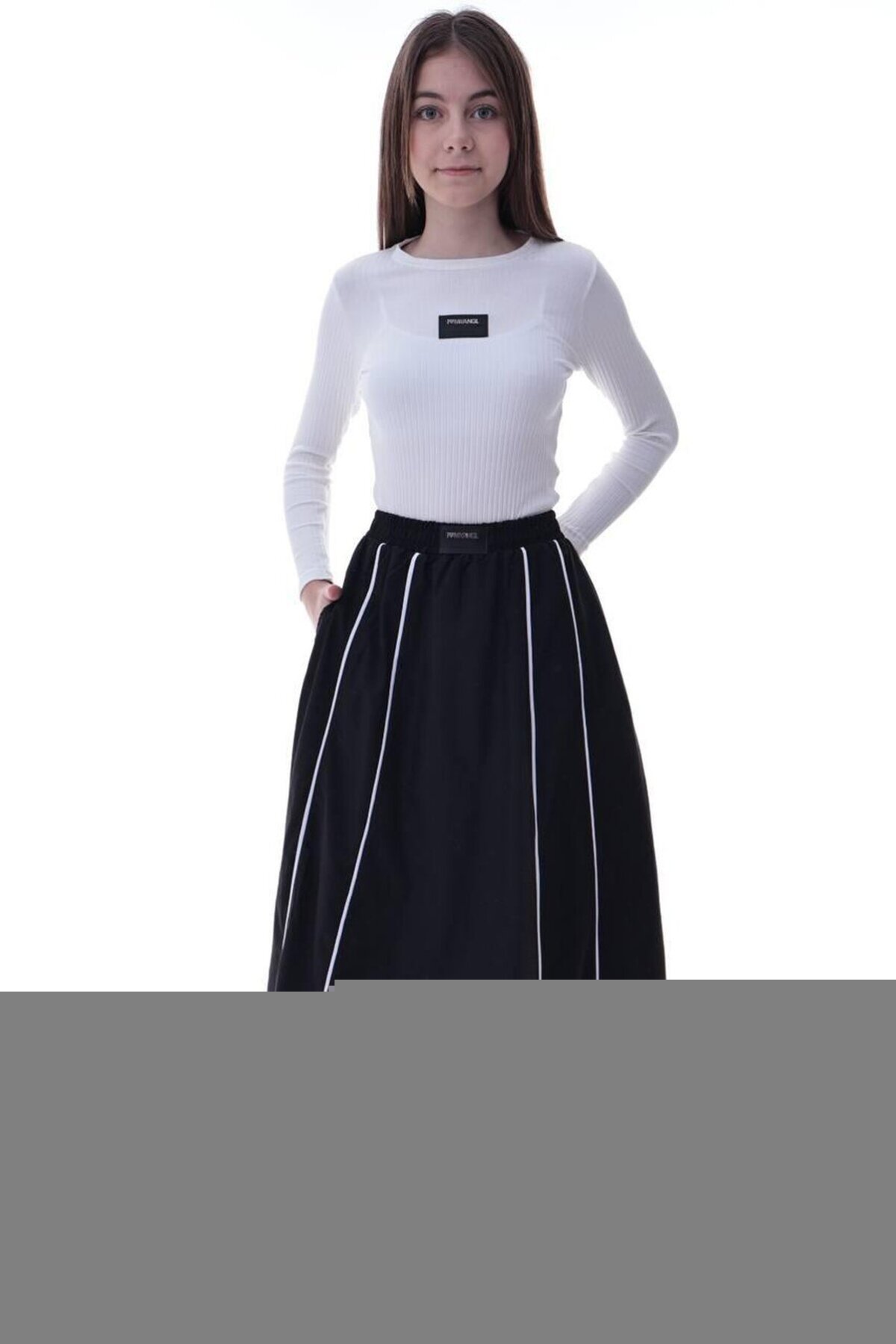 Kız Çocuk Şeritli Balon Etek Siyah