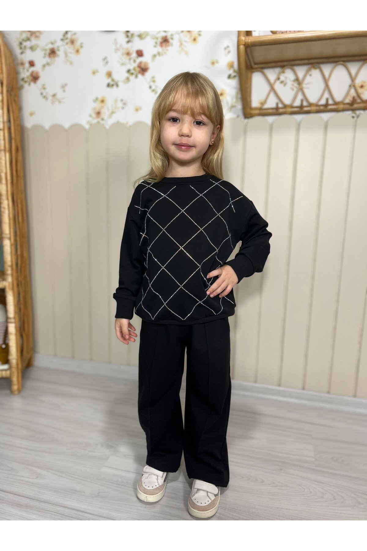 Kız Çocuk Siyah Alt Üst Eşofman Takım