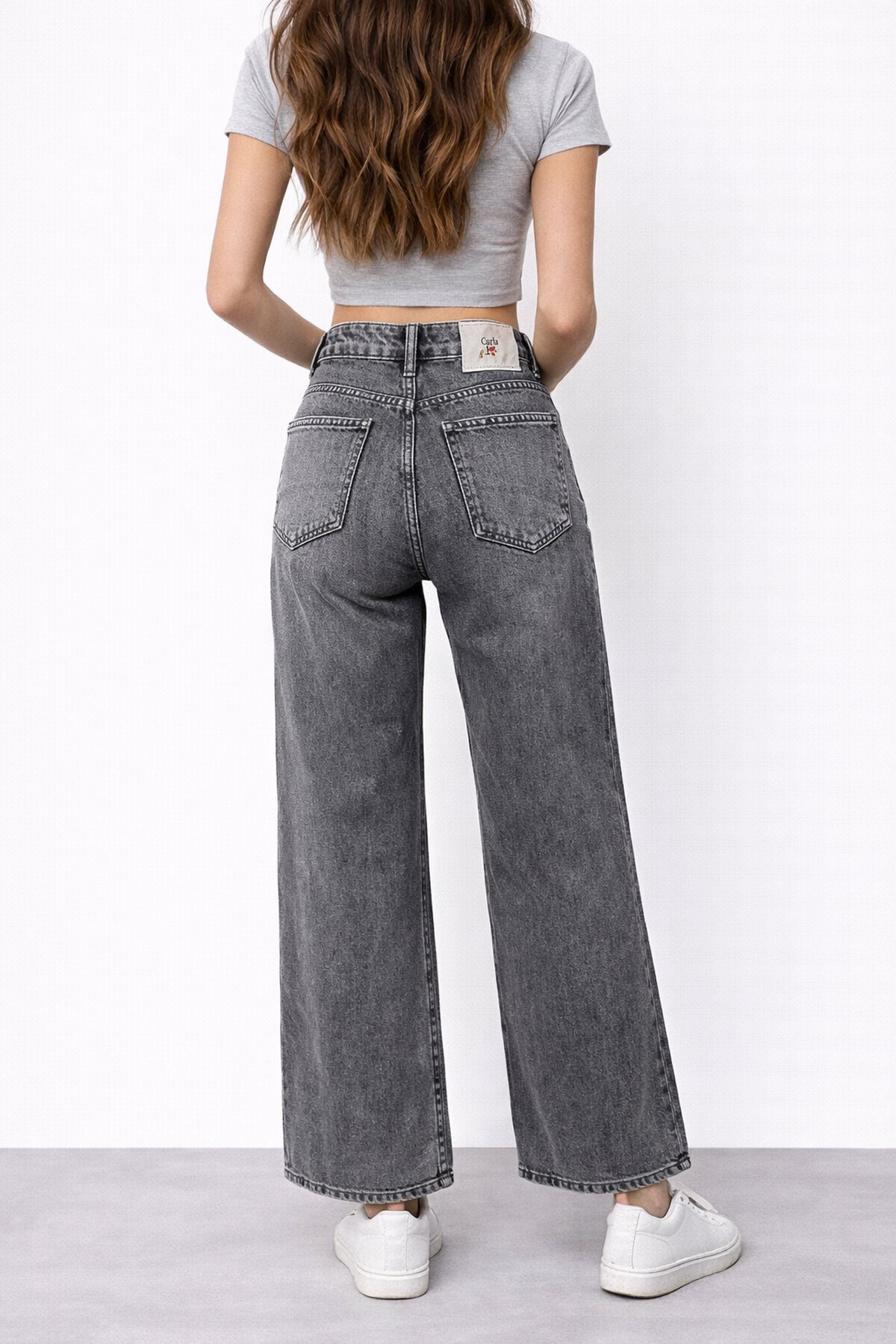 Koyu Gri Geniş Paça Jean