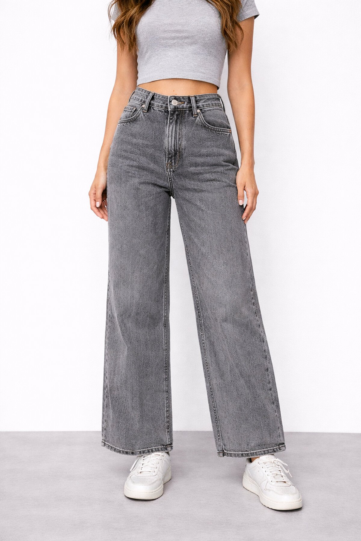 Koyu Gri Geniş Paça Jean