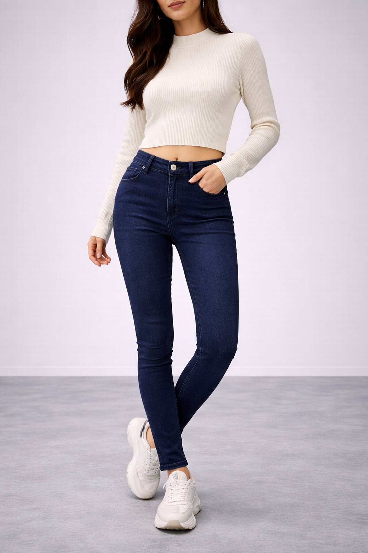 Koyu Lacivert esnek Jean