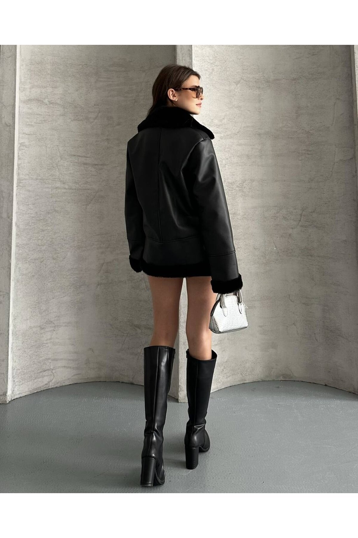 Kürk Detaylı Biker Deri Mont