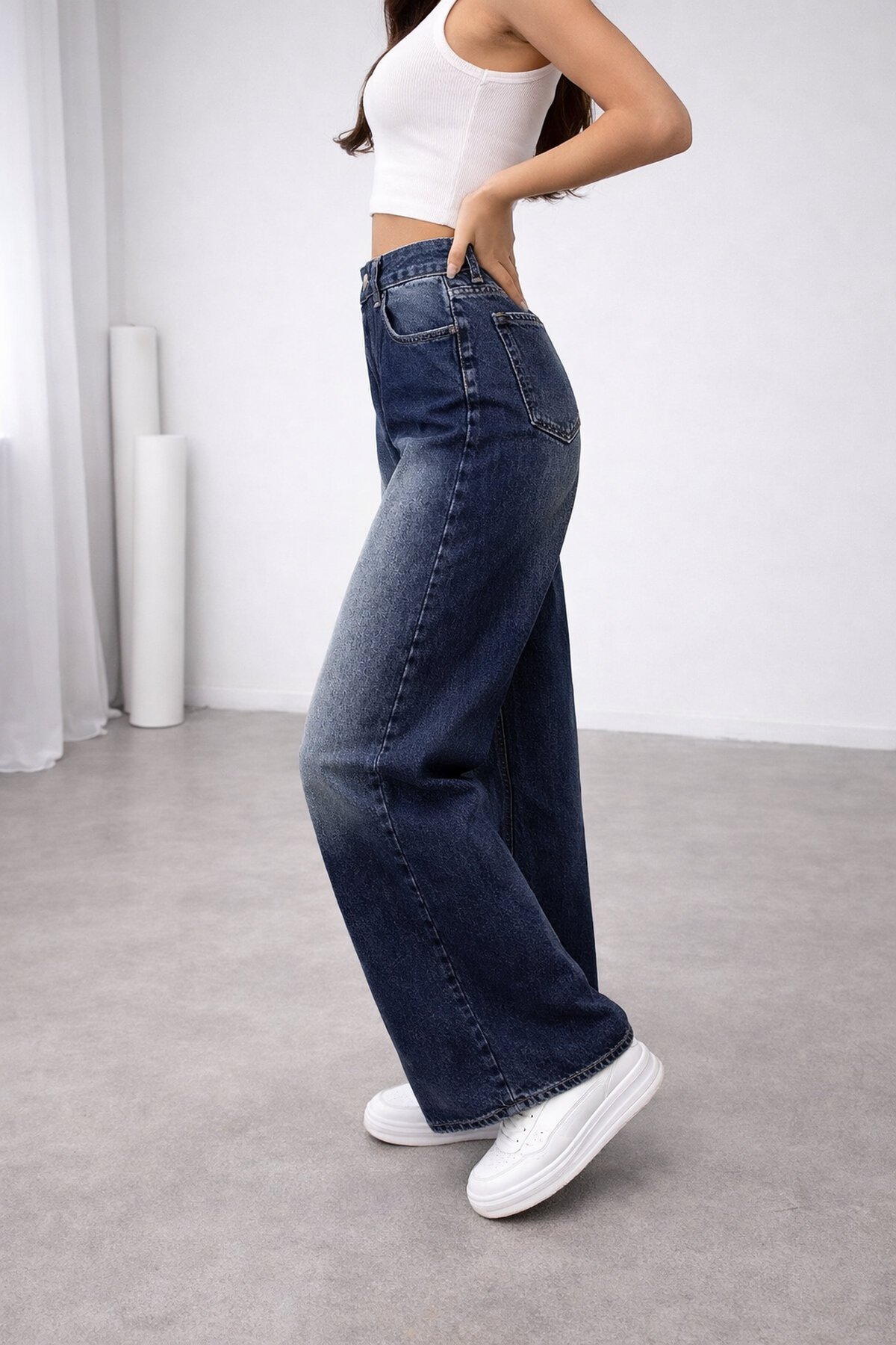 Lacivert Geniş Paça Jean