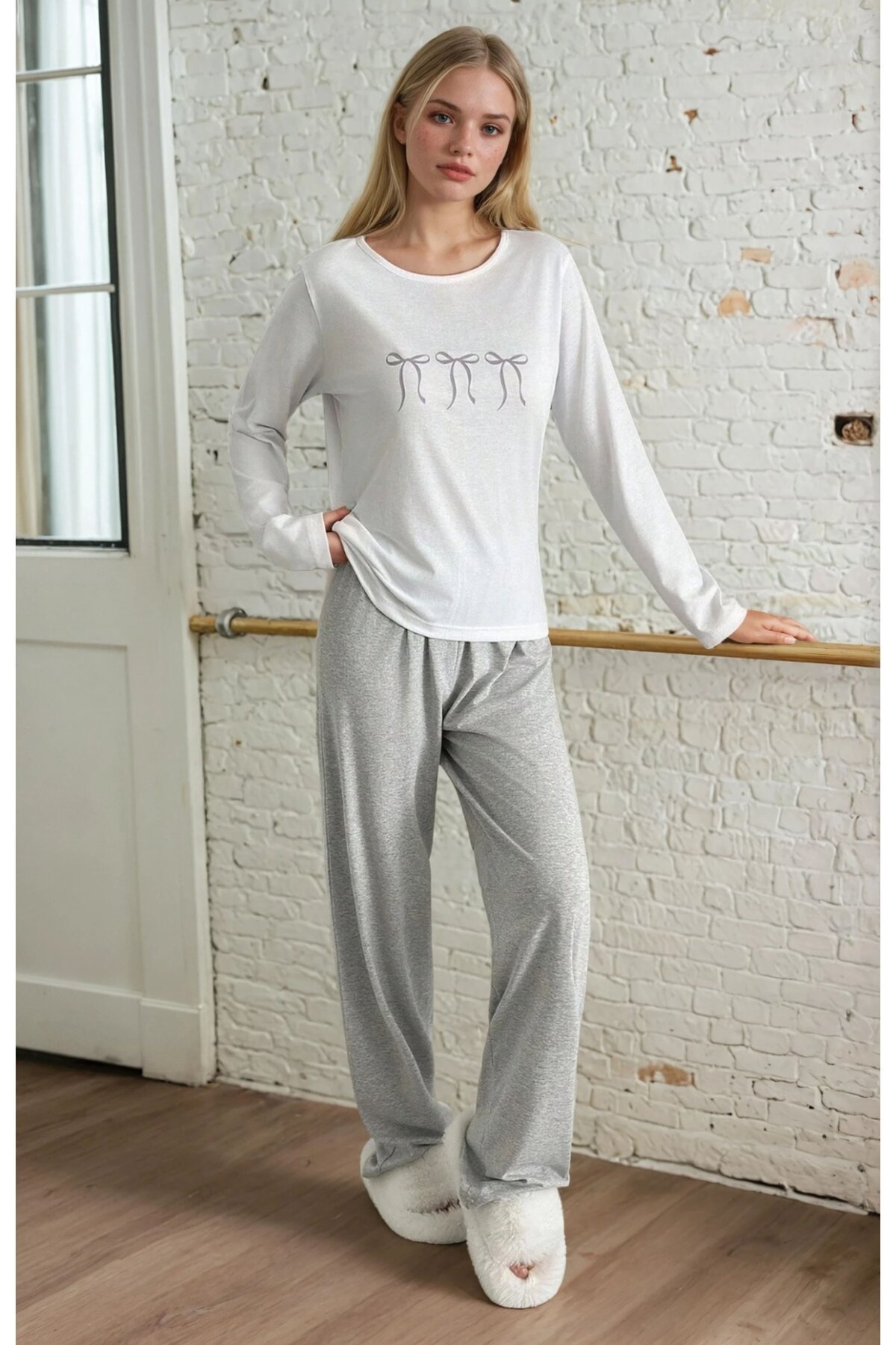 Minimal Kurdela Baskılı Pijama Takımı