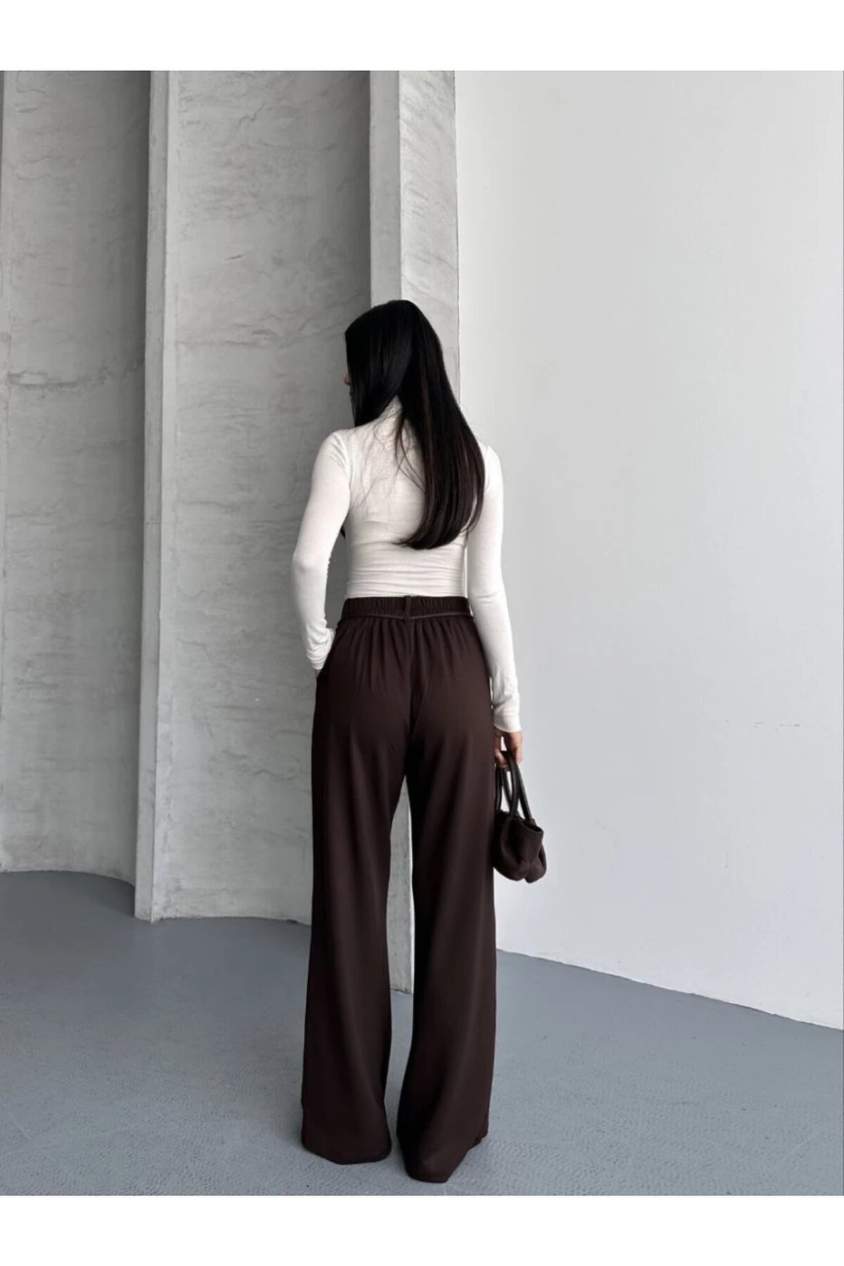 Modal Kumaş Bel Detay Pantolon Kahve