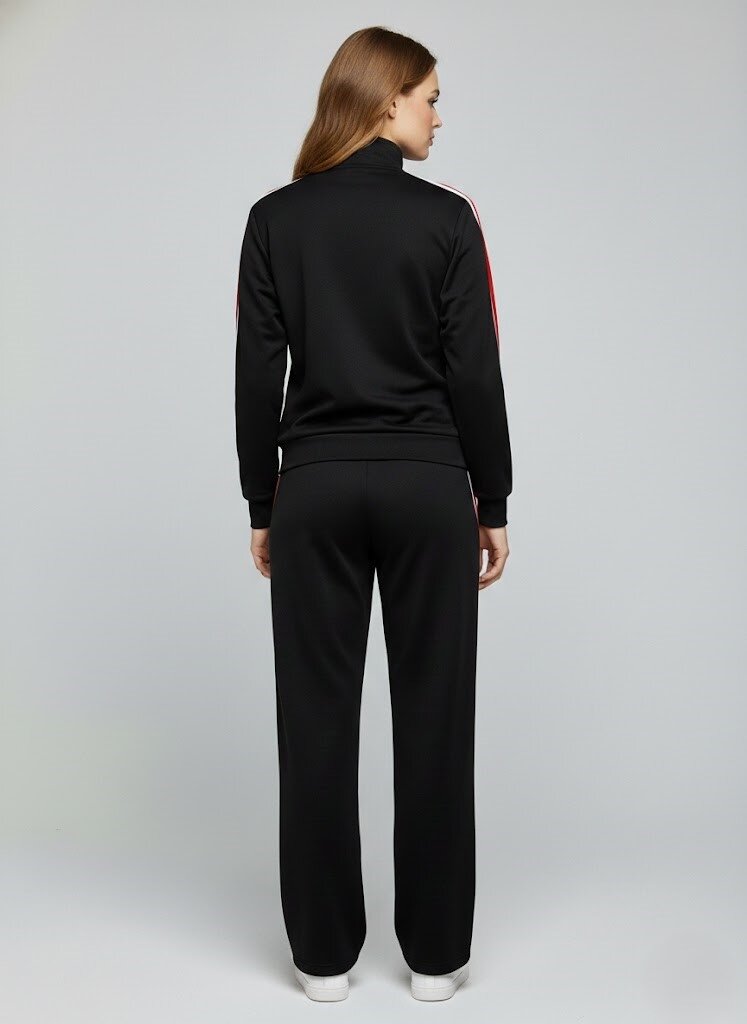 Modal Kumaş Tam Fermuarlı Şeritli Eşofman Takımı Siyah