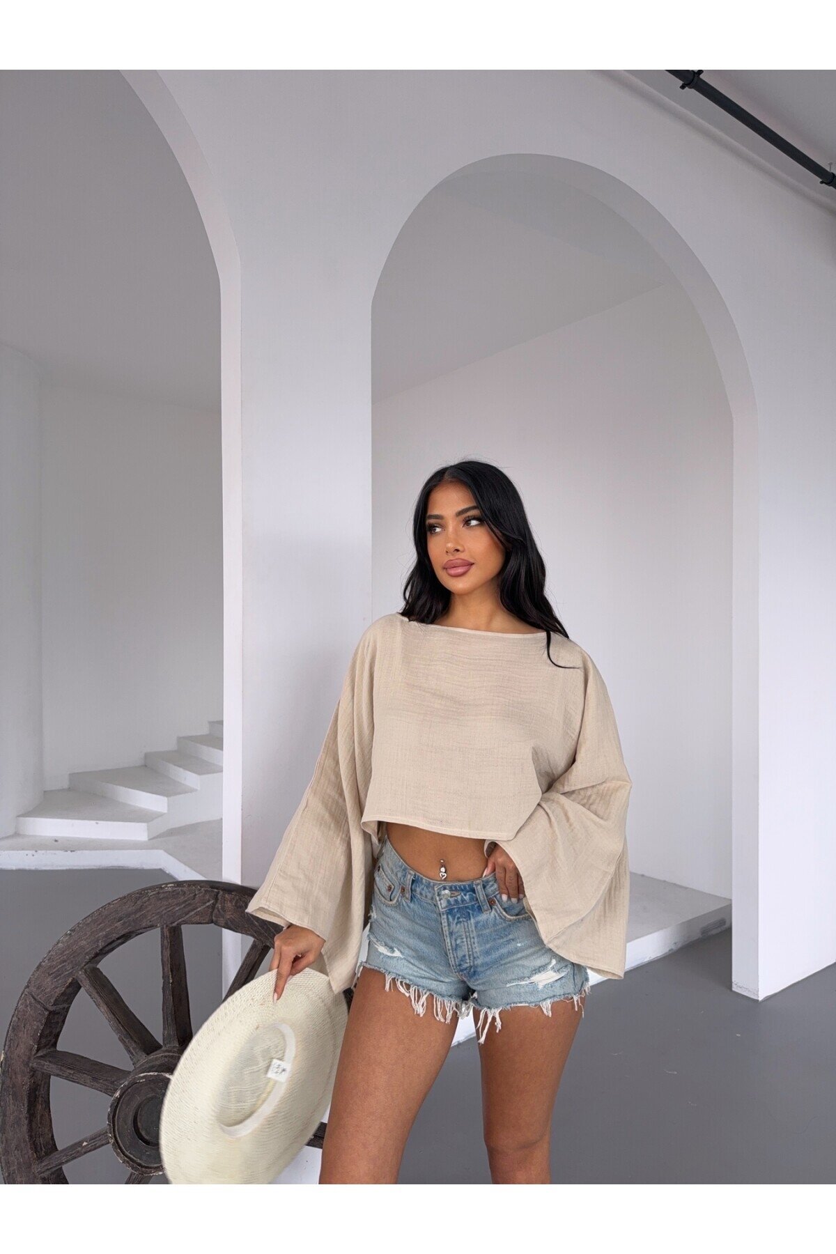 Müslin Keten Bluz Bej
