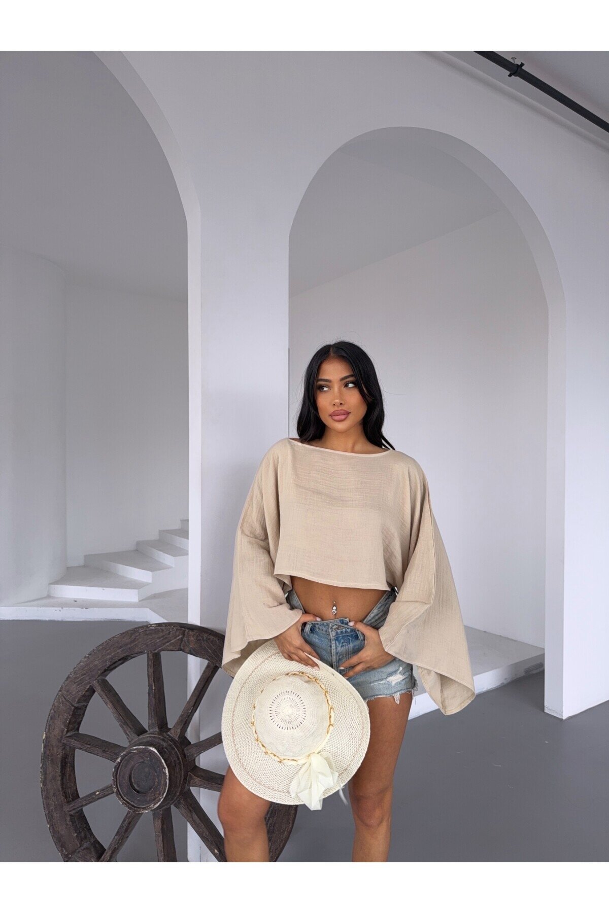 Müslin Keten Bluz Bej