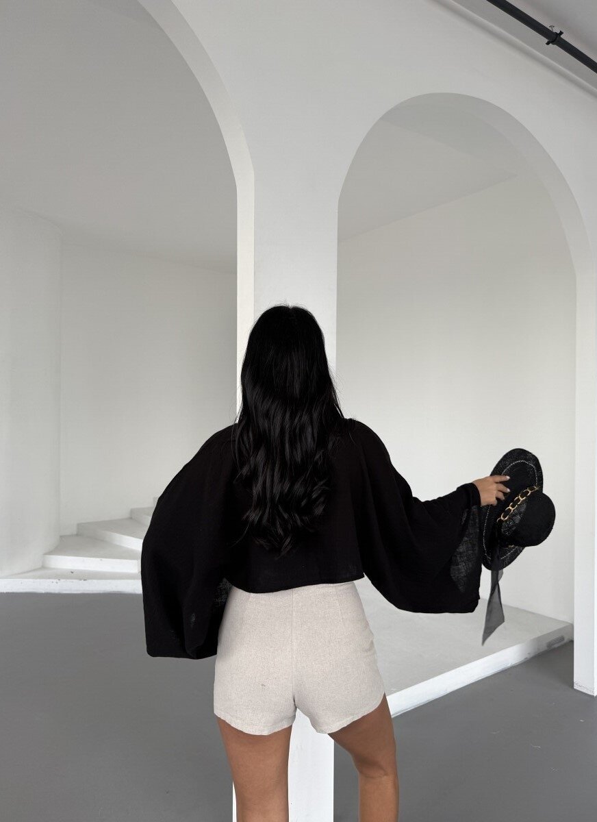 Müslin Keten Bluz Siyah