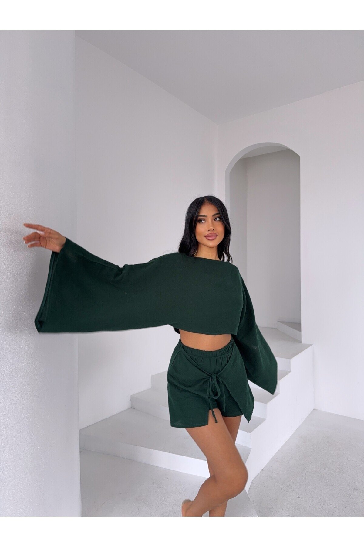 Müslin Keten Bluz Zümrüt