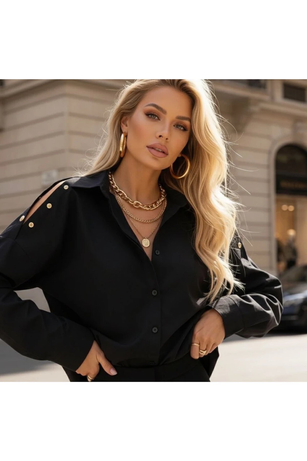 Omuz Çıtçıt Detaylı Poplin Gömlek