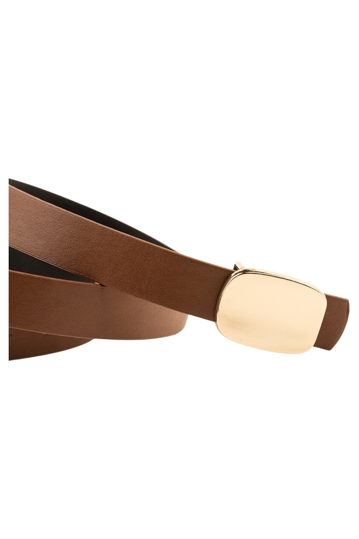 Parlak Kare Tokalı İkili Set Siyah_Taba Kadın Kemeri