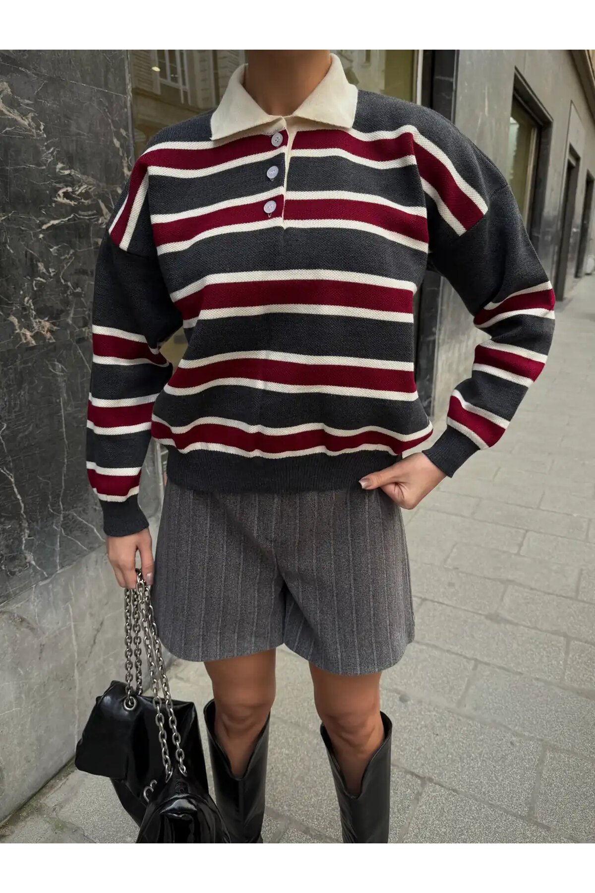 Polo Yaka Oversize Triko Sweatshirt