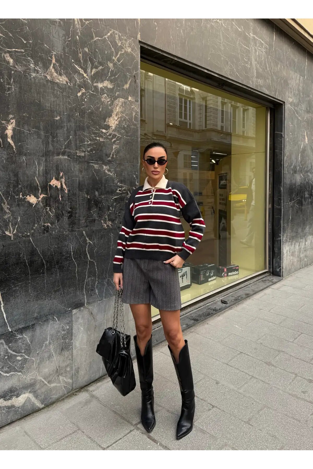 Polo Yaka Oversize Triko Sweatshirt