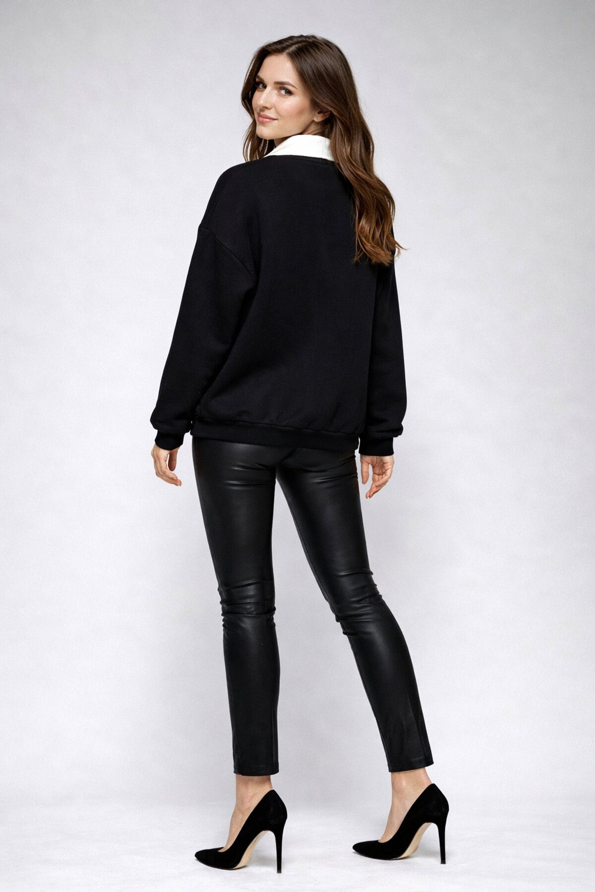 Polo Yaka Siyah Sweatshirt