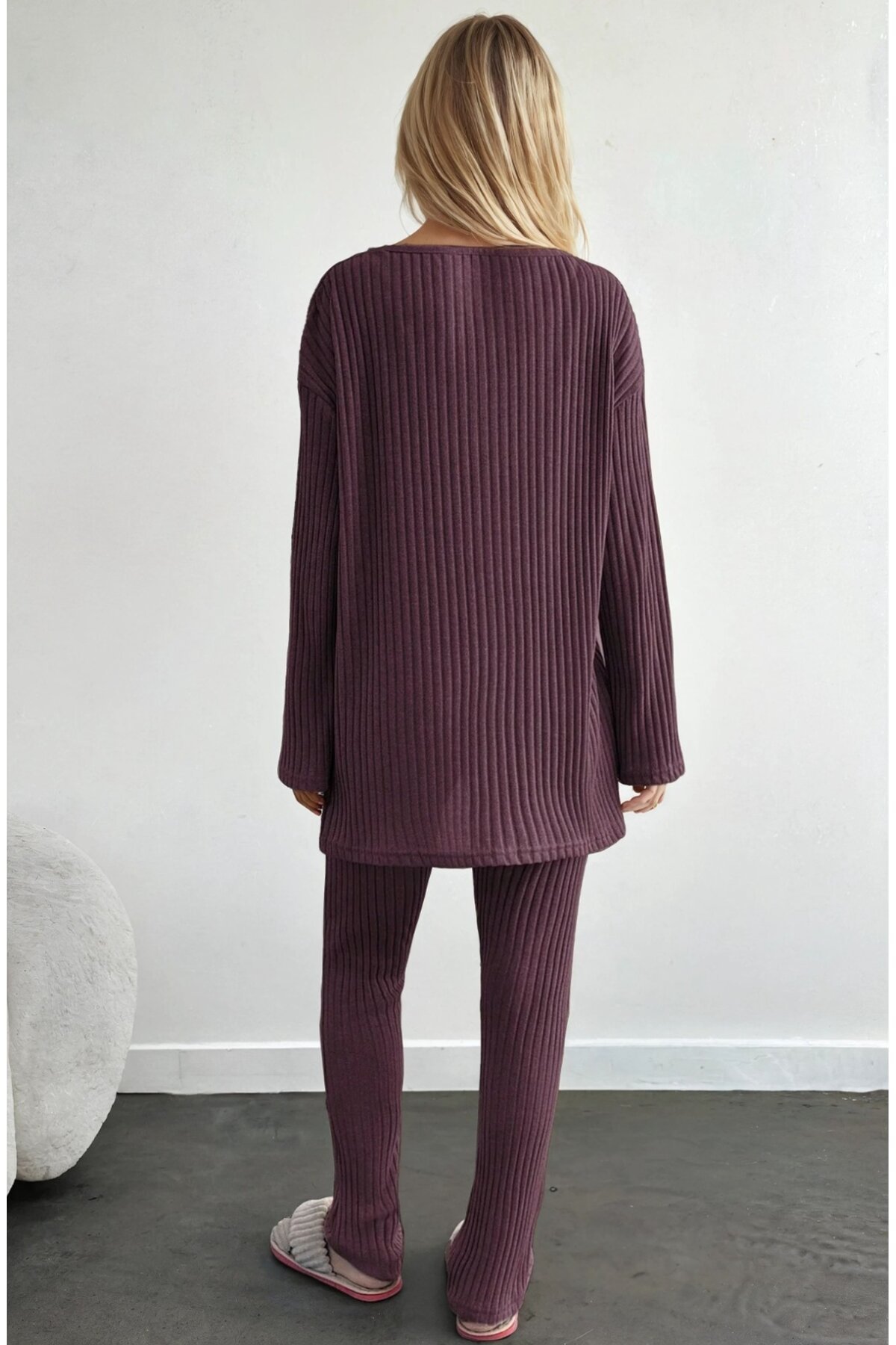 Raporlu Kumaş Uzun Kol Pijama Takım