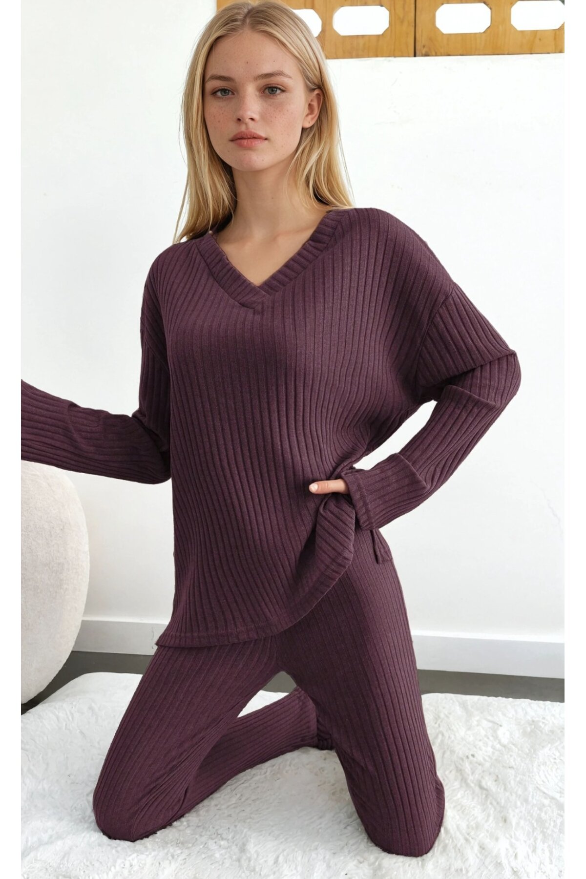 Raporlu Kumaş Uzun Kol Pijama Takım