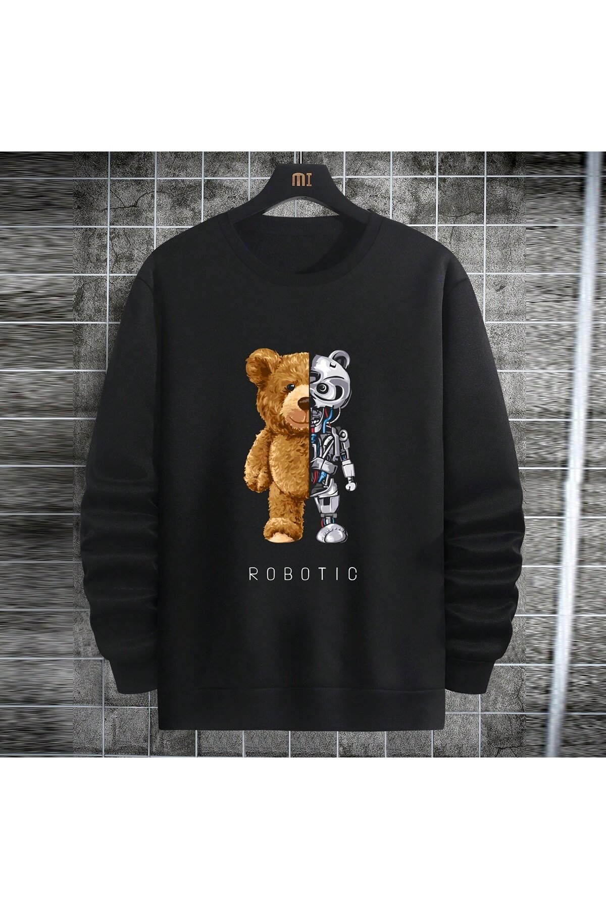 Robotic Ayıcık Robot Baskılı Erkek Sweatshirt