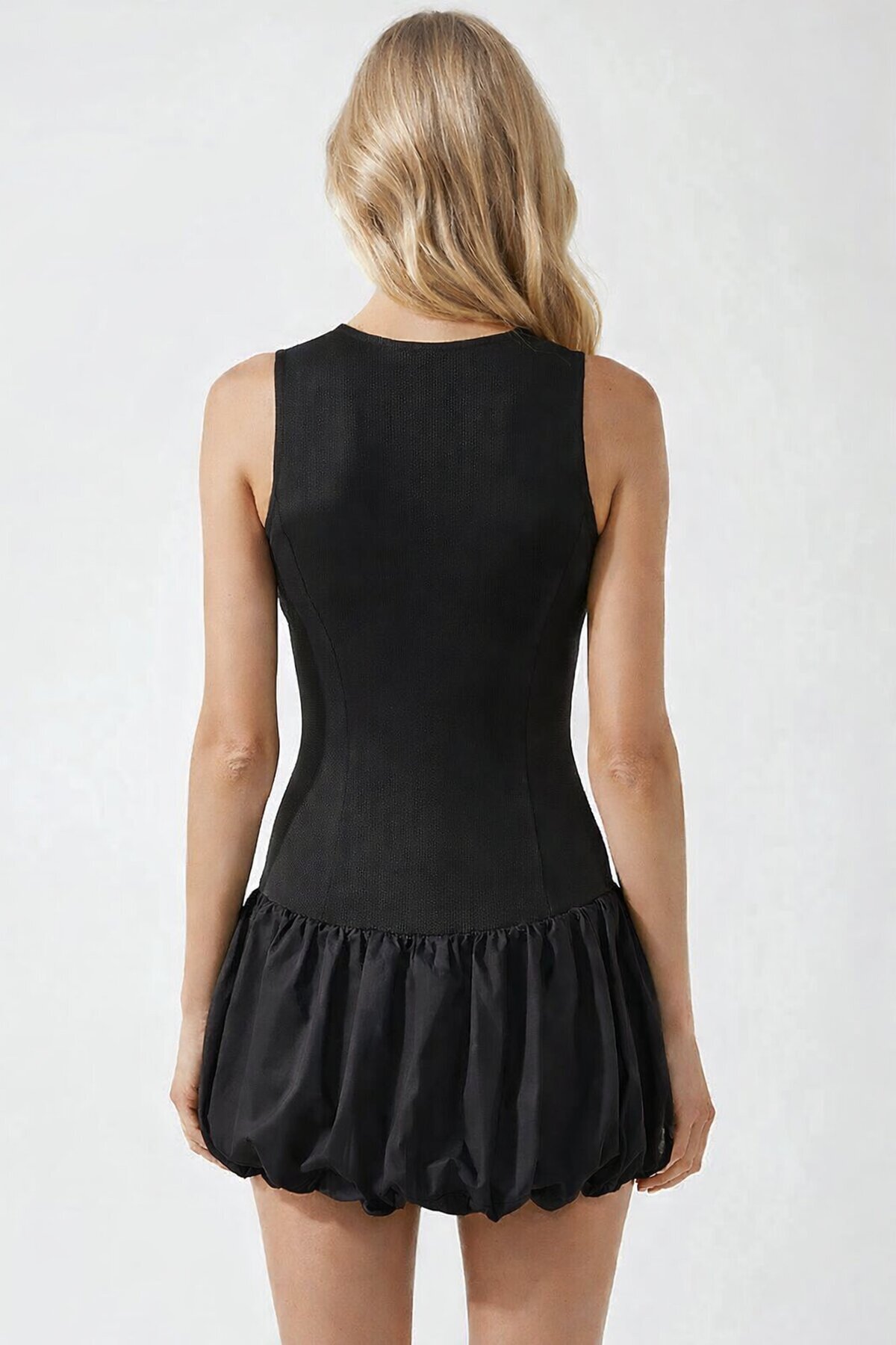 Sıfır Kol Balon Elbise Siyah