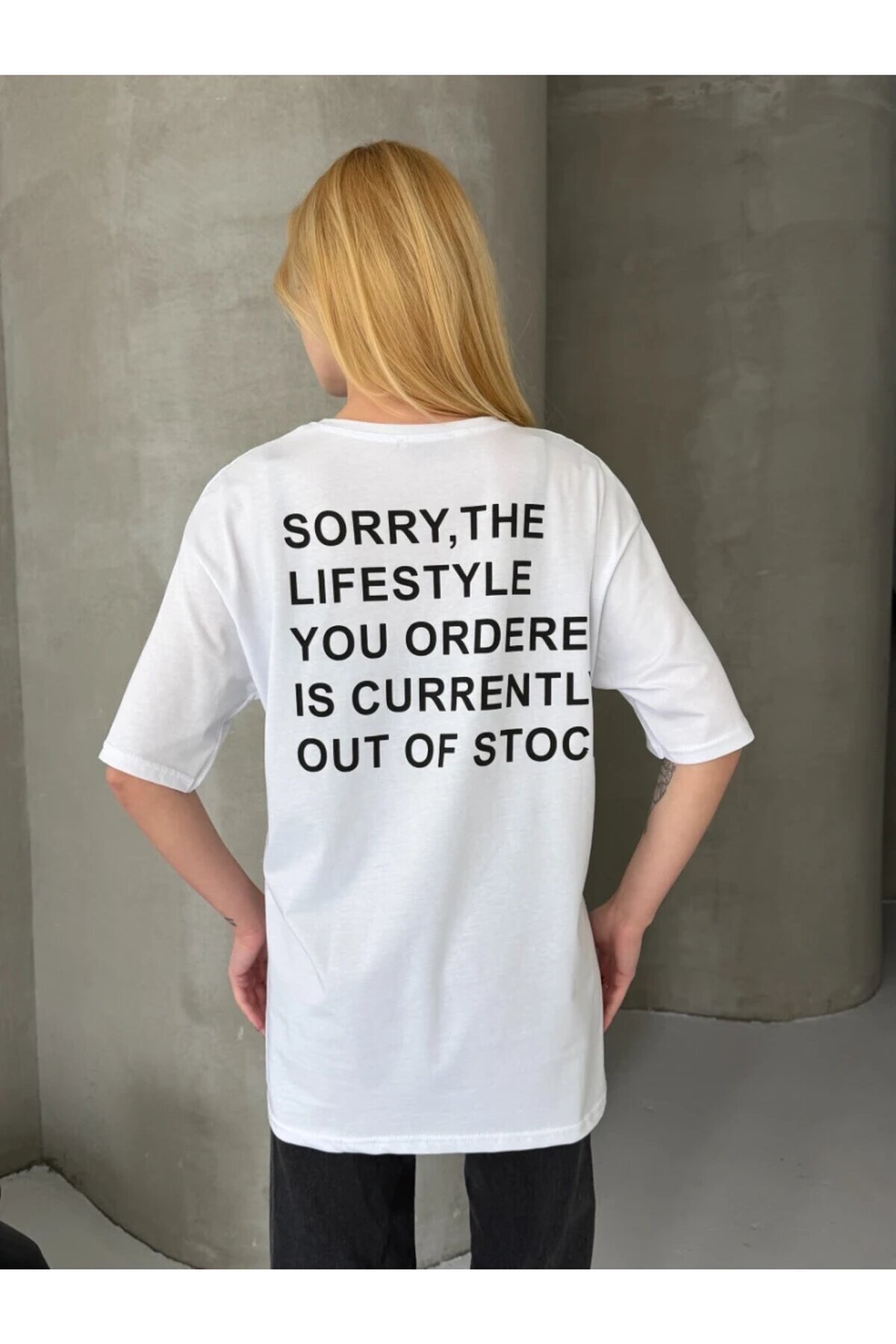Sorry Yazılı Sırt Baskılı Oversize Kadın Tişört Beyaz