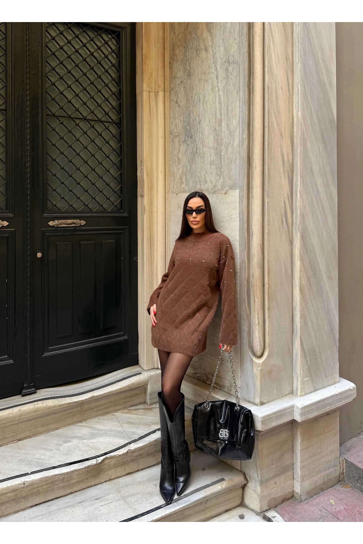 Taş Detaylı Yumuşak Dokulu Mini Elbise