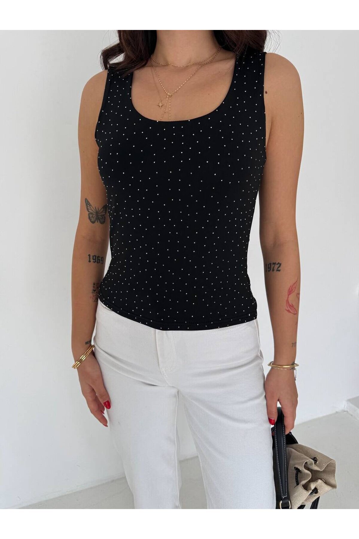 Taşlı Tulum Atlet Siyah