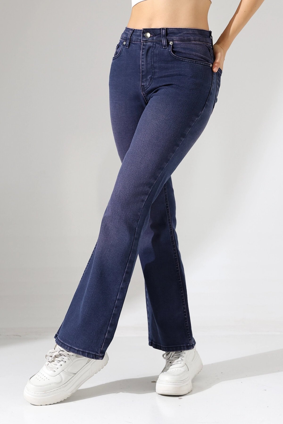 Toparlayıcı Yüksek Bel İspanyol Paça Jean