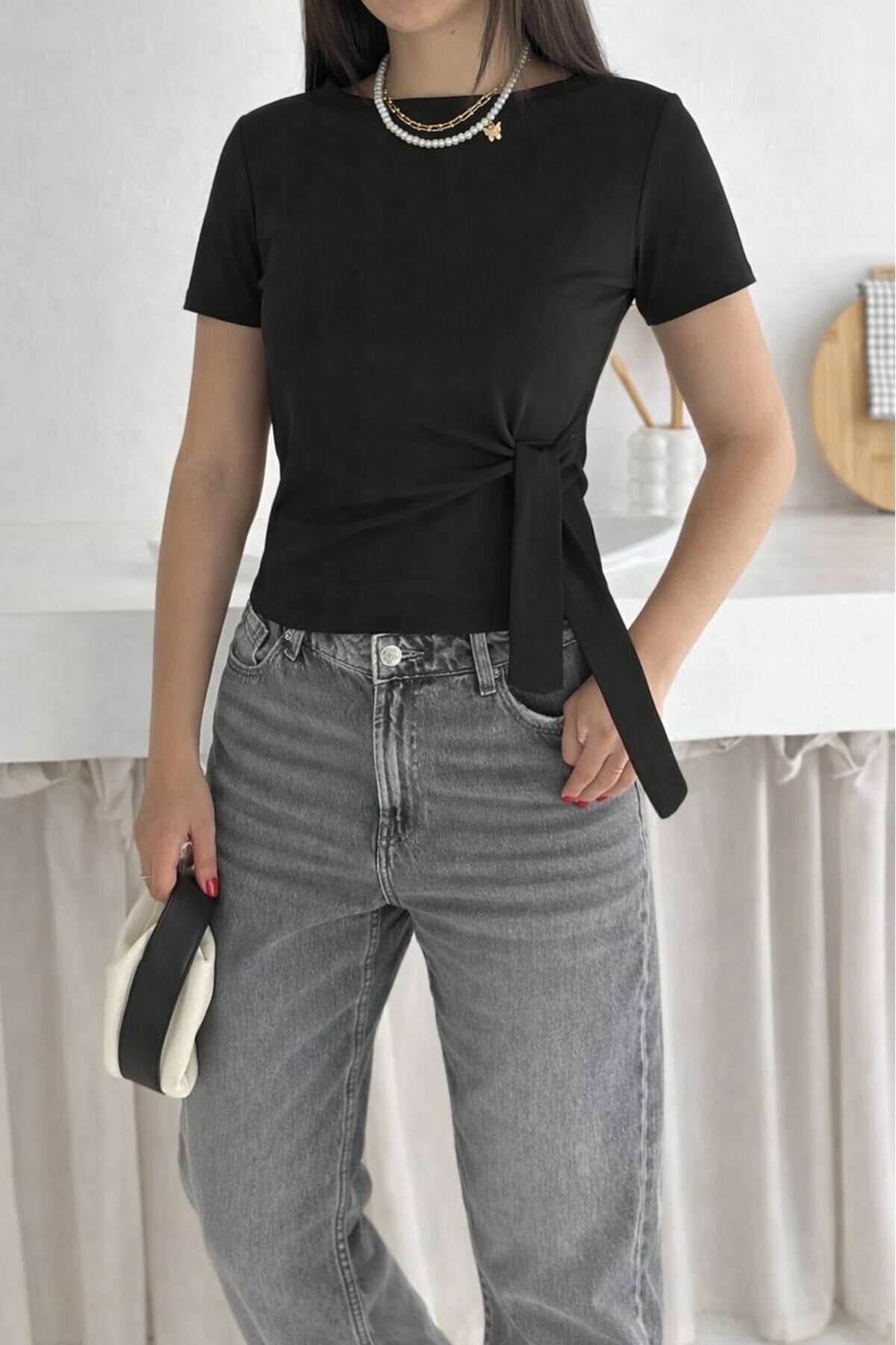 Yandan Bağlamalı Bluz Siyah