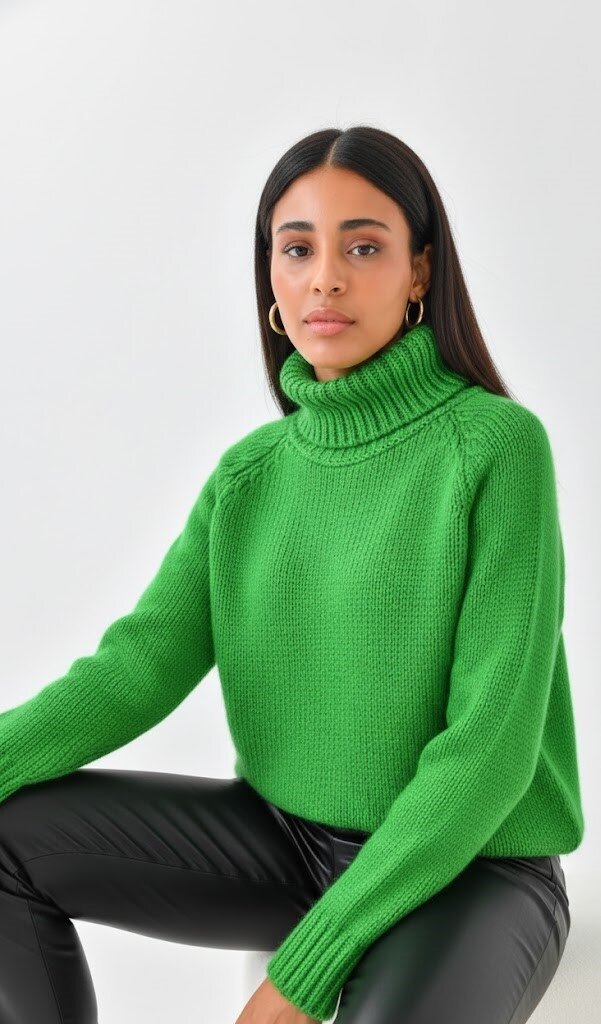 Yeşil Balıkçı Yaka Oversize Triko Kazak