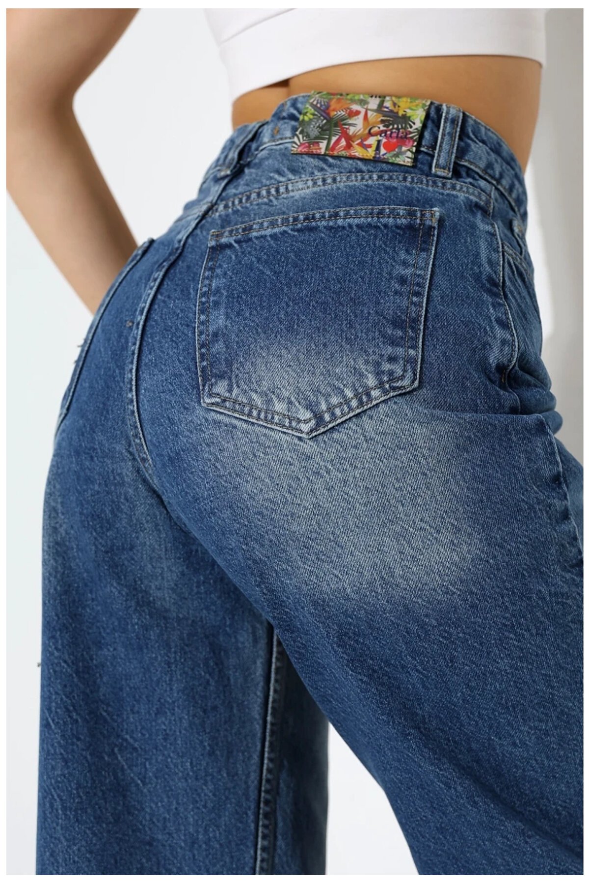 Yüksek Bel Bol Paça Denim Jean